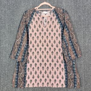 Pure J Jill Tunic Top Womens PM Floral Linen Blend Boho Lagenlook Coastal Shirt